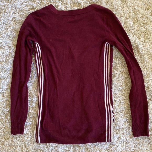 Varsity Striped Lightweight Soft Cardigan Sweater front pockets V-neck button up - Picture 2 of 11